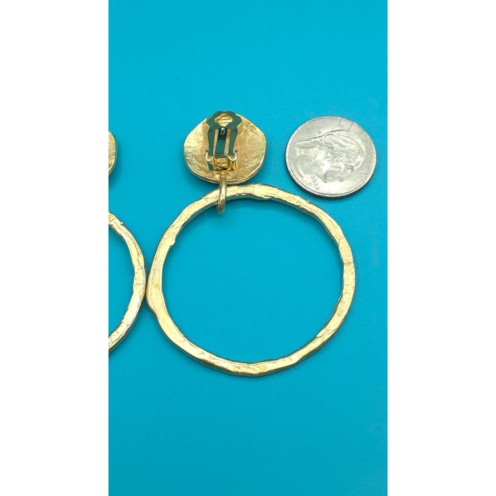 Hammered Gold-Tone Statement Hoop Clip-On Earrings 3.25 Inches - Picture 6 of 6